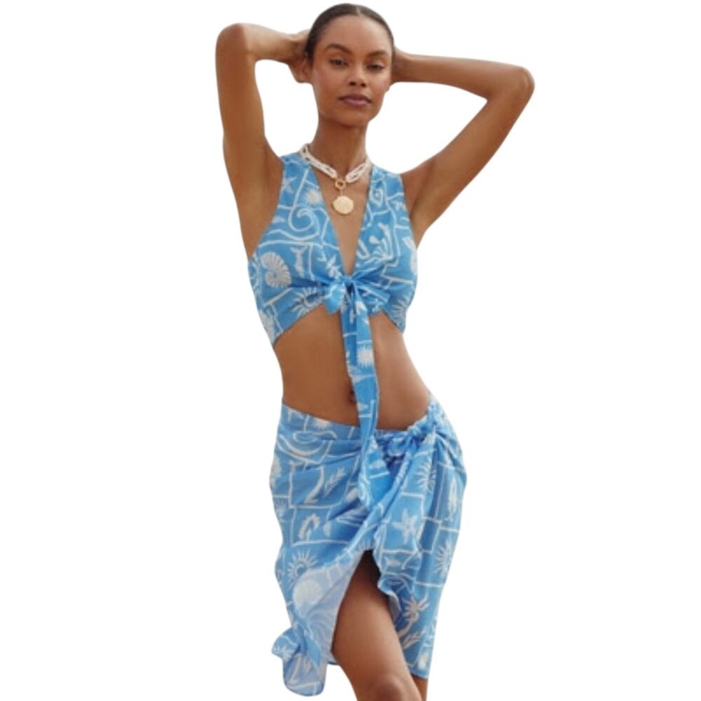 Anthropologie Celandine Printed Tie-Front Crop Top & Sarong Set OS NWT